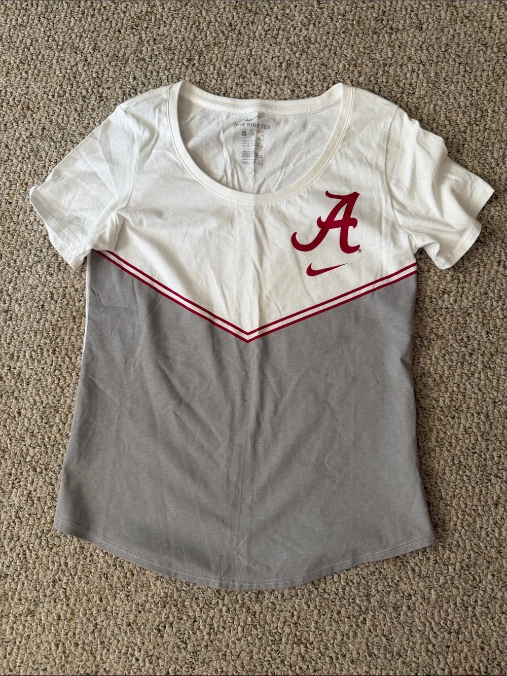 New Nike Alabama Short Sleeve Colorblock Scoop Neck Tee - White & Gray Small